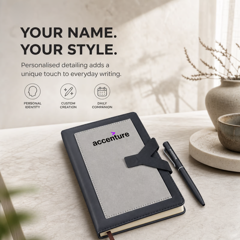 Regal Personalised Diary Pen Set | Premium Leather Finish Diary with Custom Name Panel & Matching Pen | Elegant Office Stationery Gift Set for Professionals