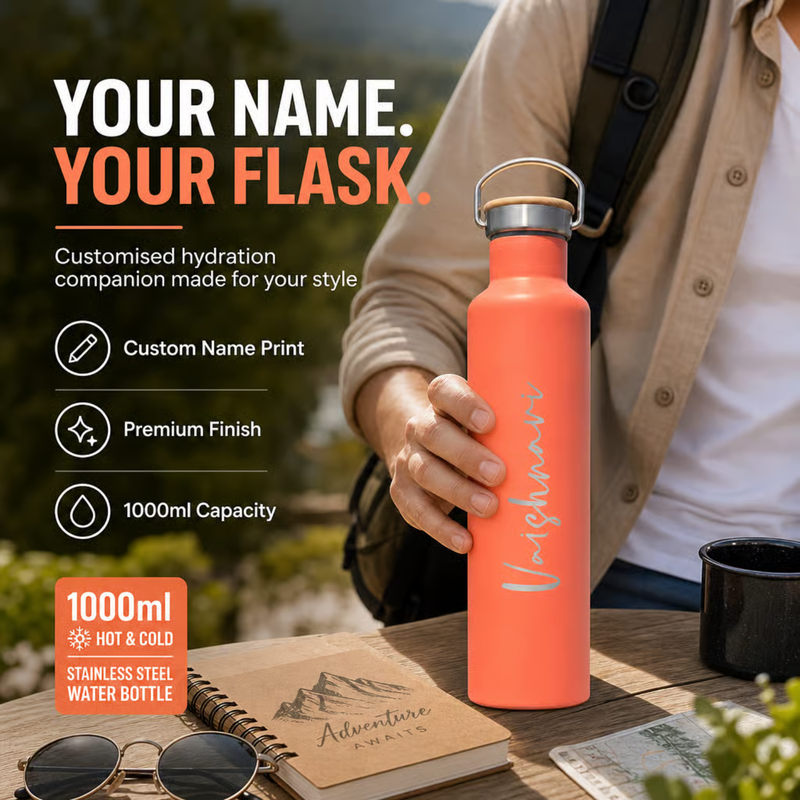 Personalized Majestic Flask | 1000ml Hot & Cold Stainless Steel Water Bottle | Insulated Travel Flask for Office, Gym & Outdoor Use