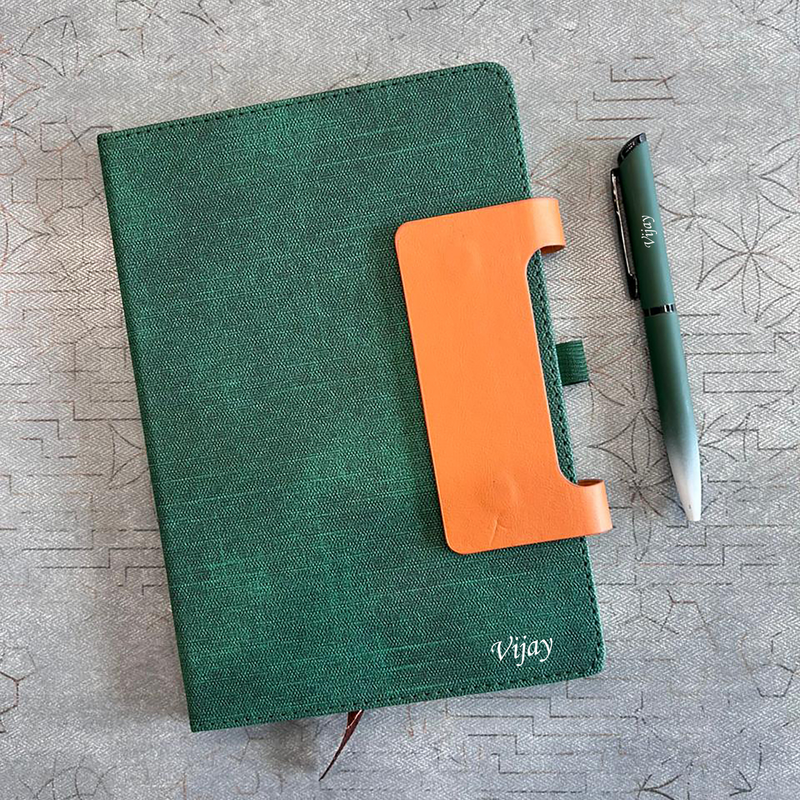 Glide Personalised Diary Pen Set | Premium Fabric Finish Diary with Custom Name & Matching Pen | Stylish Office Stationery Gift Set for Students Professionals