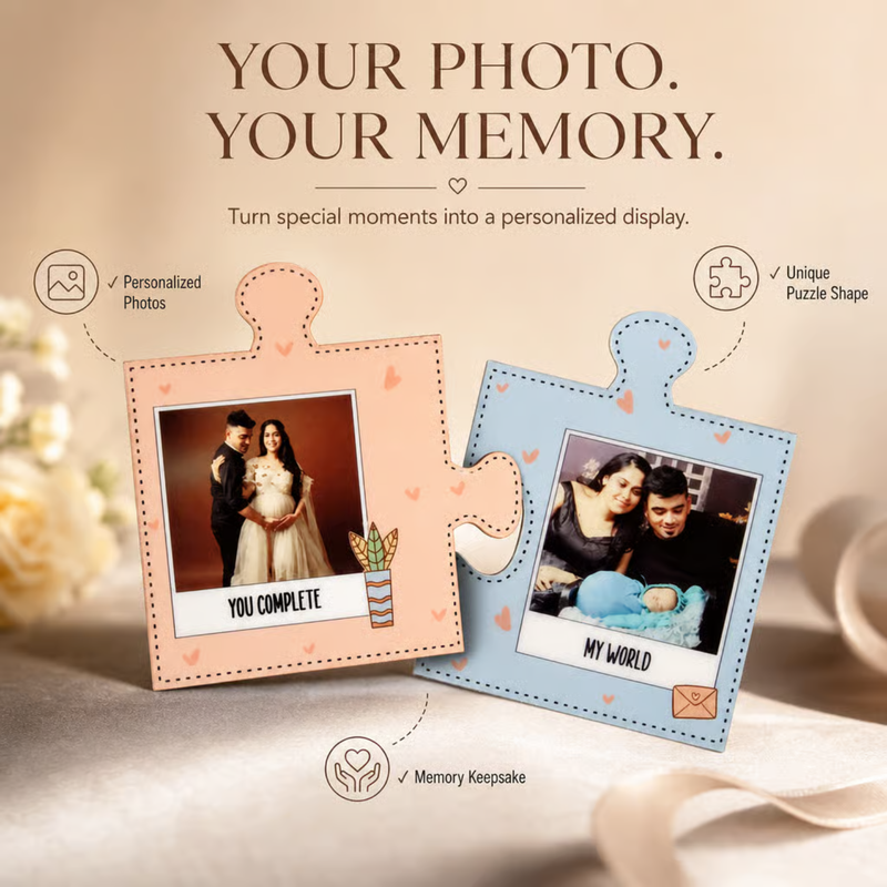 Couple Puzzle Magnets | Personalized Photo Fridge Magnet Set | Matching Puzzle Piece Couple Gift | Custom Memory Keepsake for Anniversary & Special Moments