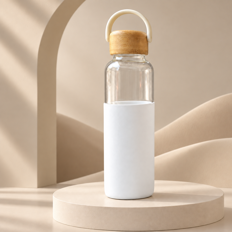 Personalized Glass Water Bottle 750ml | Premium Transparent Bottle with Silicone Sleeve & Bamboo Lid | Custom Name Bottle for Home Office Travel & Daily Use