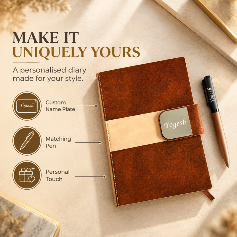 Kameleo Personalised Diary Pen Set | Premium Matte Finish Diary with Custom Name & Matching Pen | Elegant Stationery Gift Set for Office Students Professionals