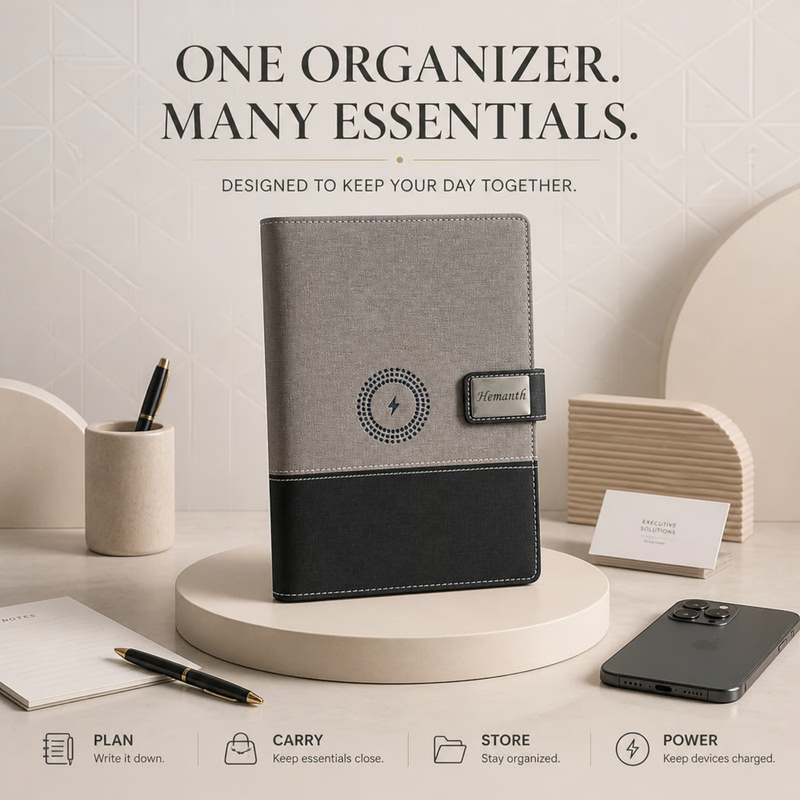 Power Bank Diary with 10000mAh Capacity | Multi-Utility Organizer with Card Slots | Smart Office & Corporate Gifting Accessory