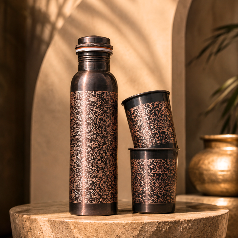 Copper Bottle Set | 950ml Bottle with 250ml Glasses