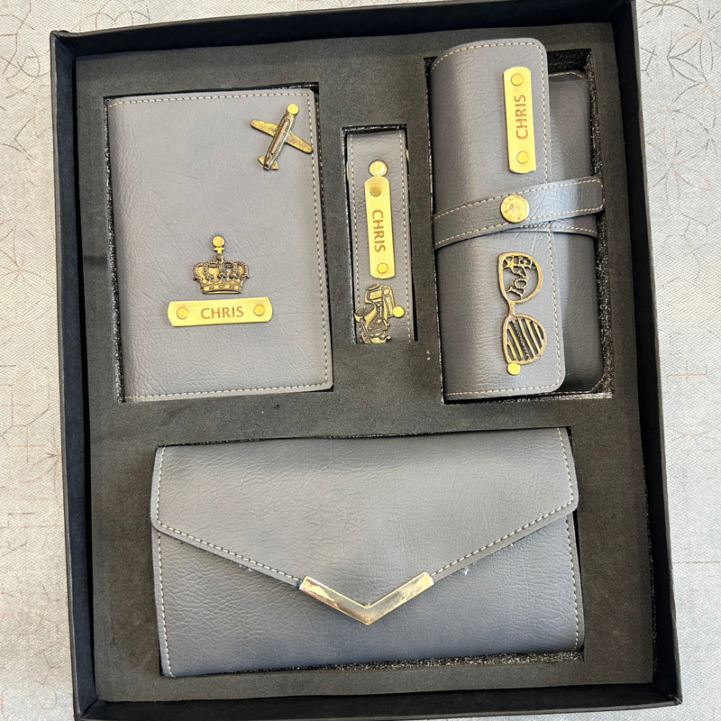 Personalised Pretty Lady Gift Box | Premium Women Gift Set with Wallet, Passport Cover, Eyewear Case & Keychain