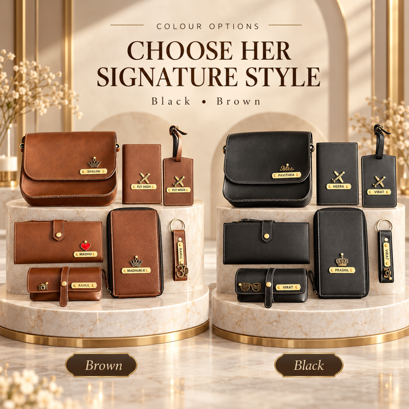 Personalised All About Her Gift Box | Premium Women Gift Set with Sling Bag, Wallet, Passport Cover & Accessories