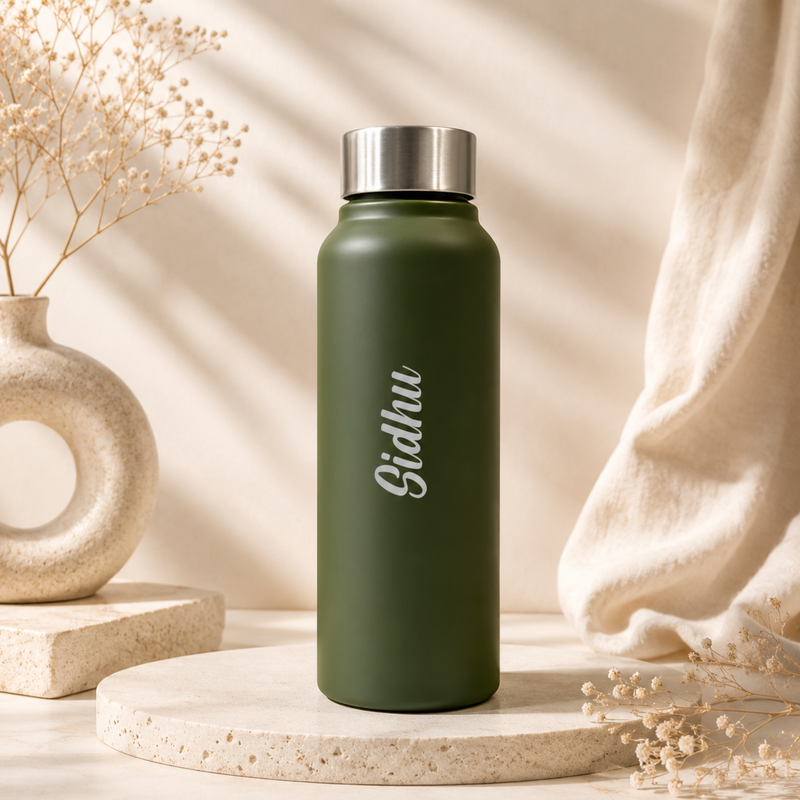 Personalised Name Water Bottle with Custom Text | Reusable Bottle with Stainless Steel Lid