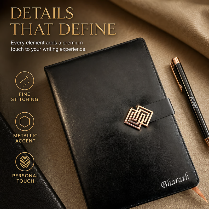 Rose Gold Personalised Diary Pen Set | Premium Leather Finish Diary with Elegant Rose Gold Emblem & Matching Pen | Luxury Office Stationery Gift Set
