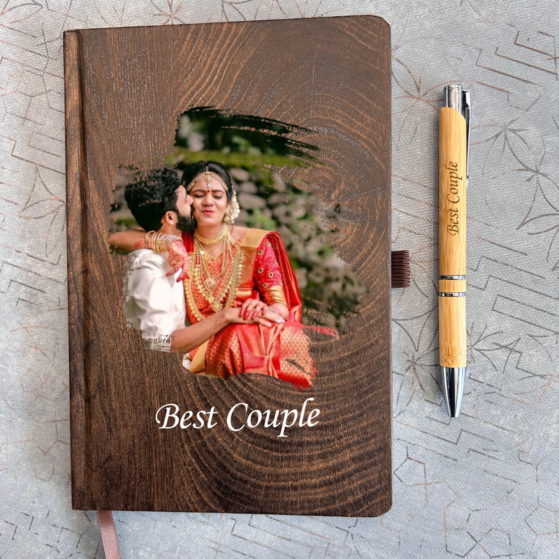 Brush Effect Sketch Personalised Diary Pen Set | Custom Photo & Name Diary with Matching Pen | Unique Gift for Couples Friends Professionals Birthday Anniversary