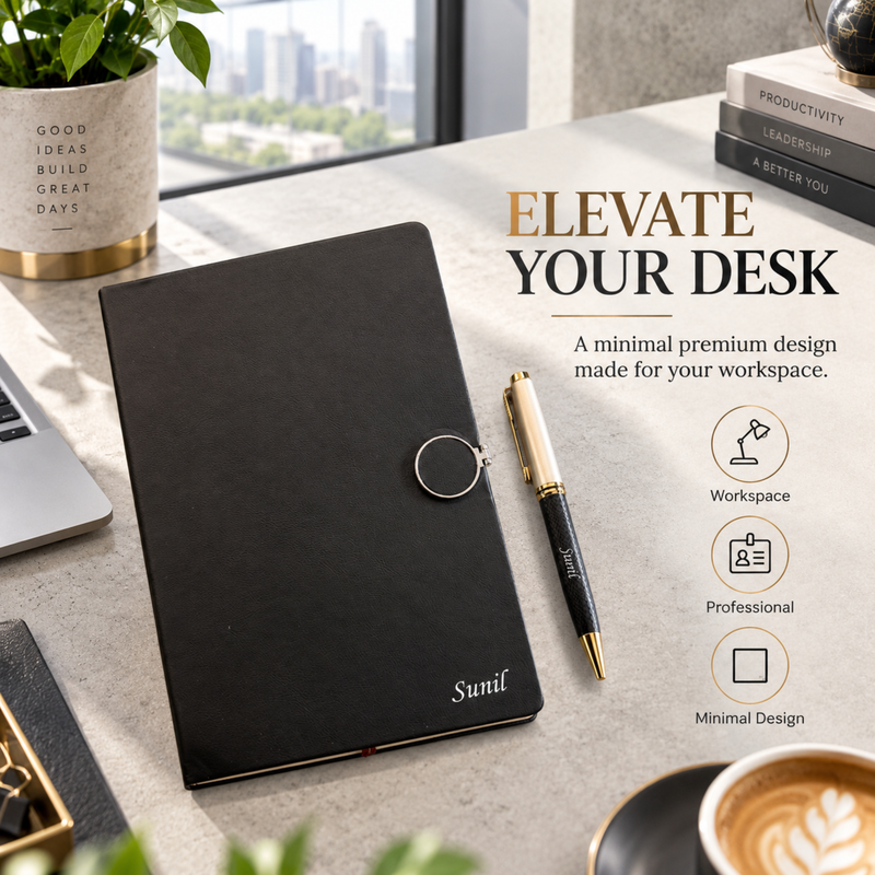 Octane Magnet Personalised Diary Pen Set | Premium Magnetic Closure Diary with Custom Name & Elegant Pen | Luxury Office Stationery Gift Set