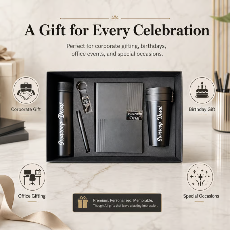Personalized Acer 5 in 1 Gift Set | Custom Name Flask Diary Travel Mug Pen & Keychain Combo | Corporate Birthday Office Gifting Set