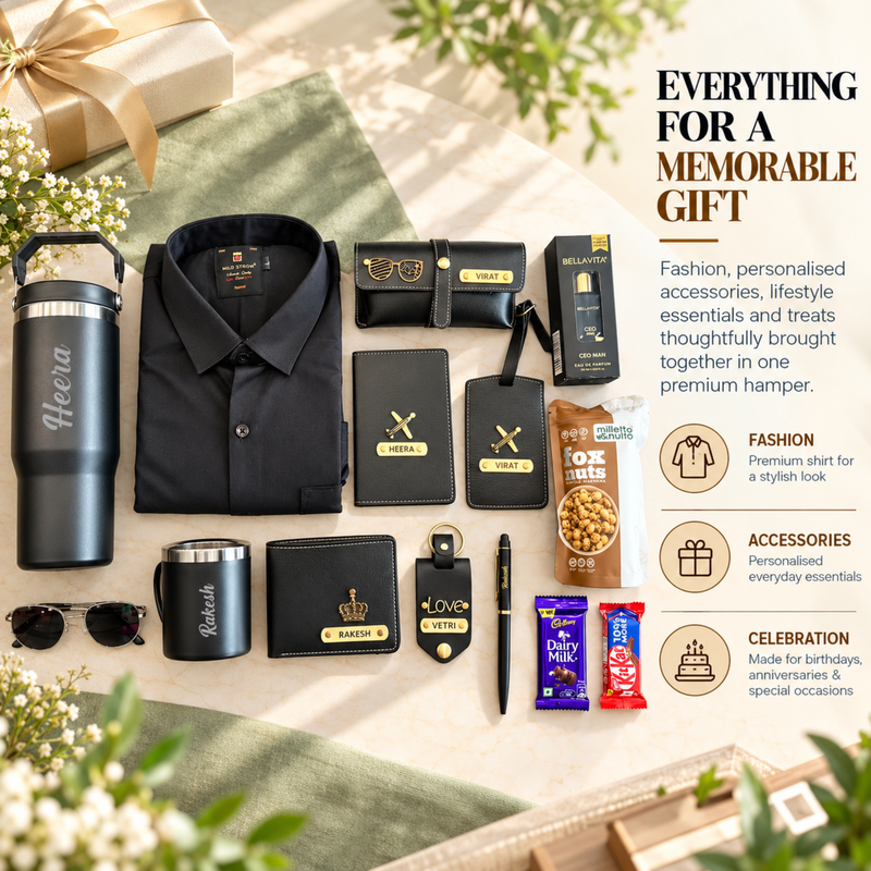 Zenit Premium Shirt Hamper For Men | Personalized Gift Set With Flask Wallet Perfume Accessories & Chocolates