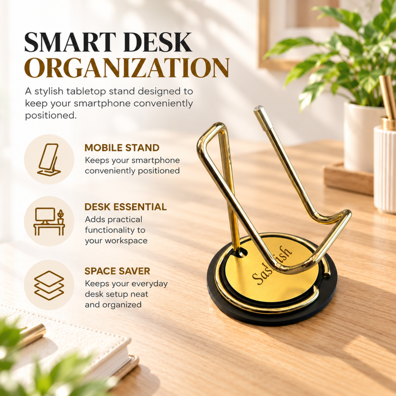 Personalised Metal Mobile Stand & Pen Stand | Multipurpose Desk Organizer | Stylish Tabletop Gift for Home & Office