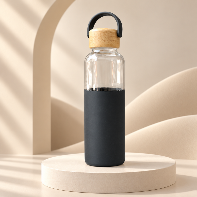 Personalized Glass Water Bottle 750ml | Premium Transparent Bottle with Silicone Sleeve & Bamboo Lid | Custom Name Bottle for Home Office Travel & Daily Use