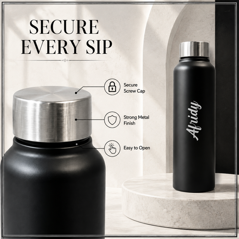 Personalised Name Water Bottle with Custom Text | Reusable Bottle with Stainless Steel Lid
