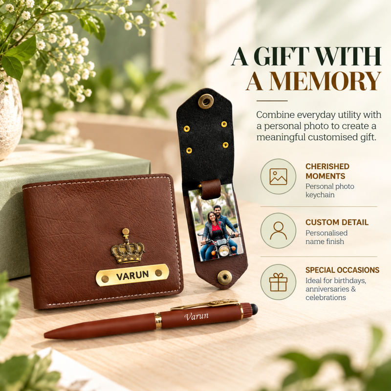 Nexon Men Wallet & Photo Keychain Gift Set | Personalised Wallet Combo with Custom Keychain | Premium Gift Hamper for Men