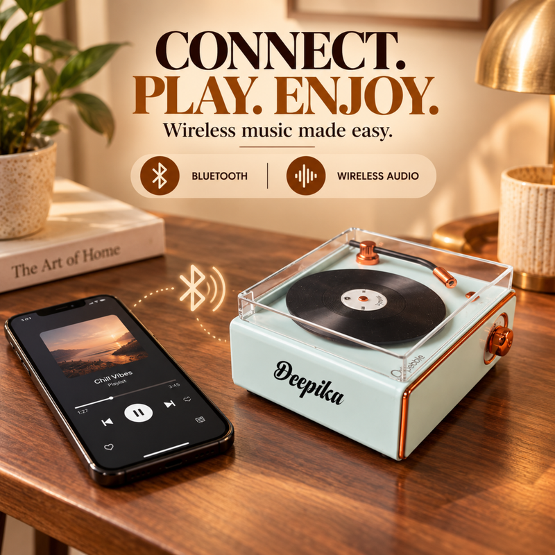 Pebble Disc Retro Speaker | Vintage Record Player Style Bluetooth Speaker with Radio