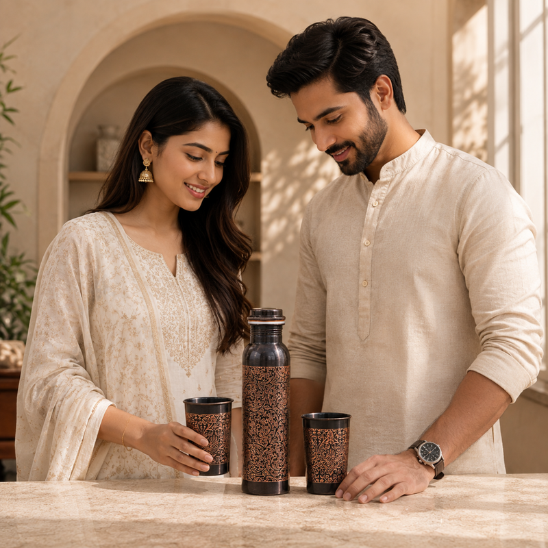 Copper Bottle Set | 950ml Bottle with 250ml Glasses