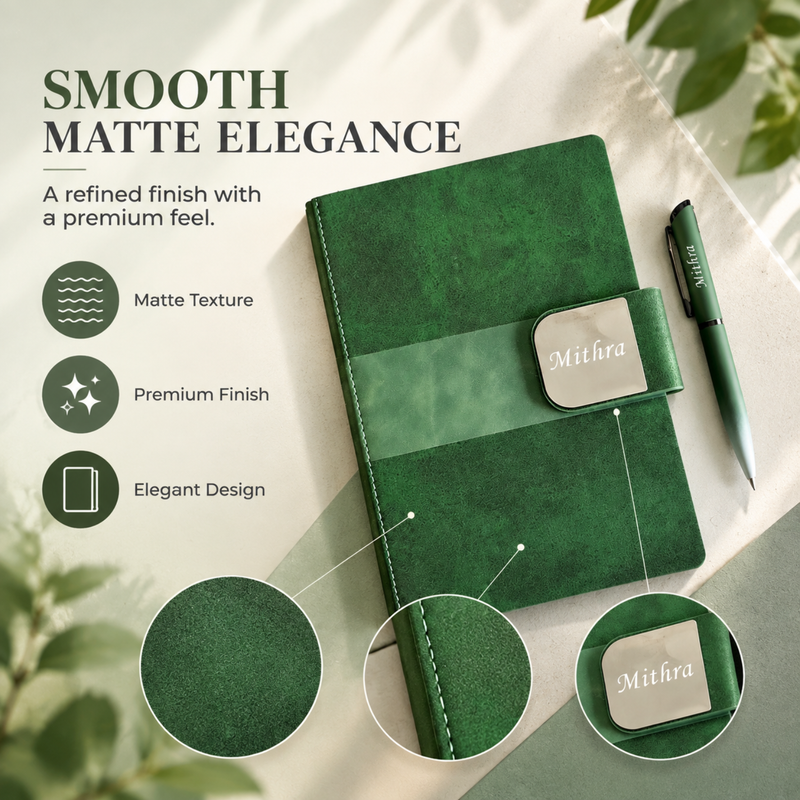 Kameleo Personalised Diary Pen Set | Premium Matte Finish Diary with Custom Name & Matching Pen | Elegant Stationery Gift Set for Office Students Professionals