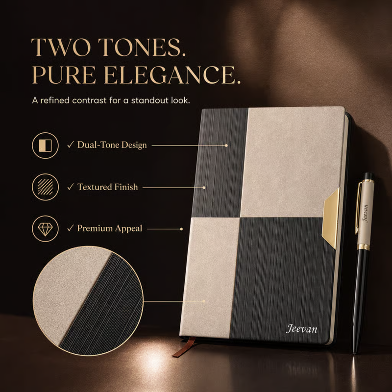 Tidal Luxe Personalised Diary Pen Set | Premium Dual Tone Diary with Custom Name Printing & Elegant Pen | Luxury Office Stationery Gift Set