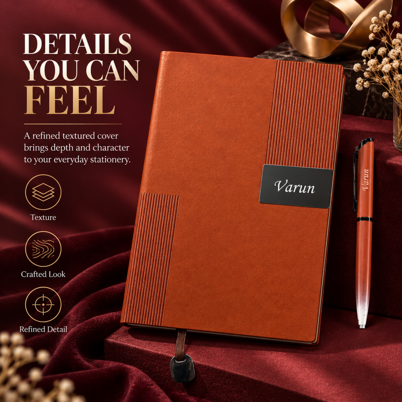 Oppo Personalised Diary Pen Set | Premium Textured Diary with Custom Name Plate & Matching Pen | Elegant Office Stationery Gift Set for Professionals