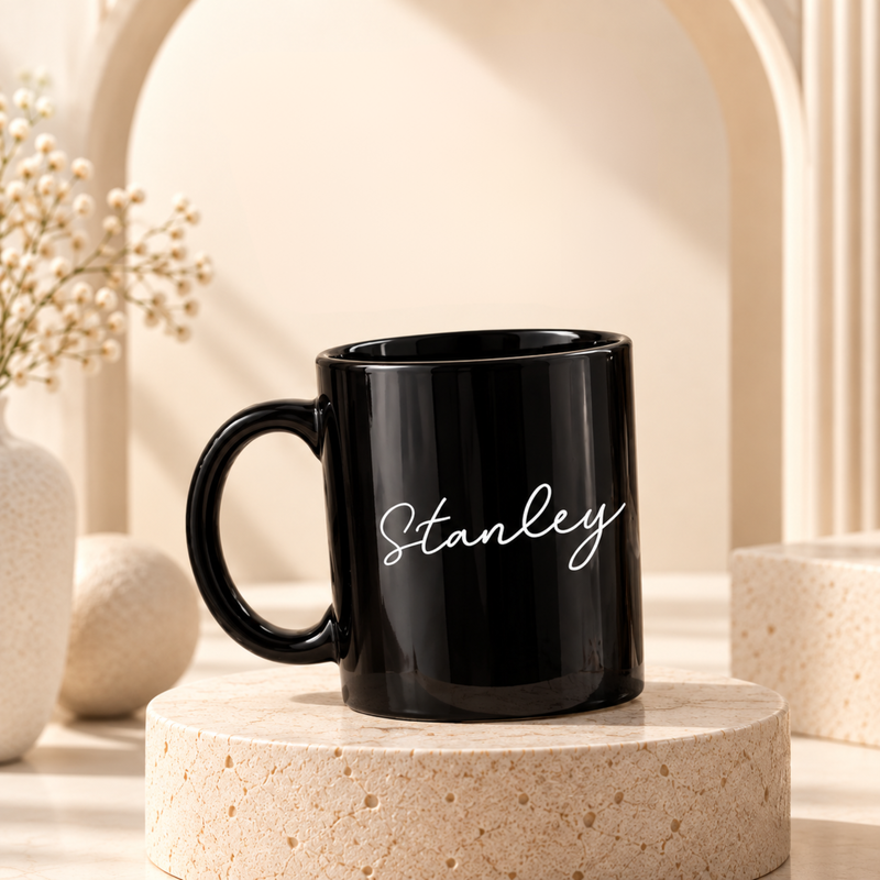 Custom Black Ceramic Mug 300ml | Personalised Coffee Cup for Photos Names Messages & Special Gifts