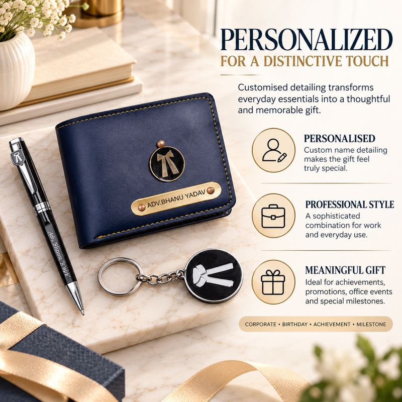 Personalised Prime Gift Set | Wallet Pen & Keychain Combo | 3-Piece Professional Gift Set for Men