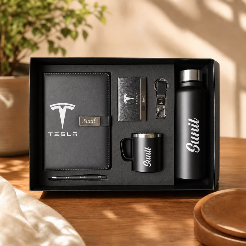 Personalized Mercury 6 in 1 Gift Set | Custom Name Diary Bottle Pen Keychain Card Holder & Mug Combo | Corporate Birthday Office Gifting Set