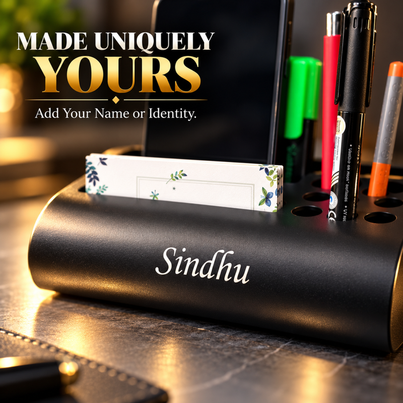 Personalised Multiple Desk Organiser | Premium Metal Stationery Holder with Mobile Stand