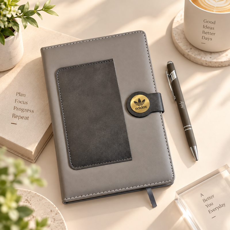 Personalized A5 Diary Pen Set | Premium Leatherette Notebook with Matching Pen | Custom Corporate Gift Set | Elegant Office Stationery Gift