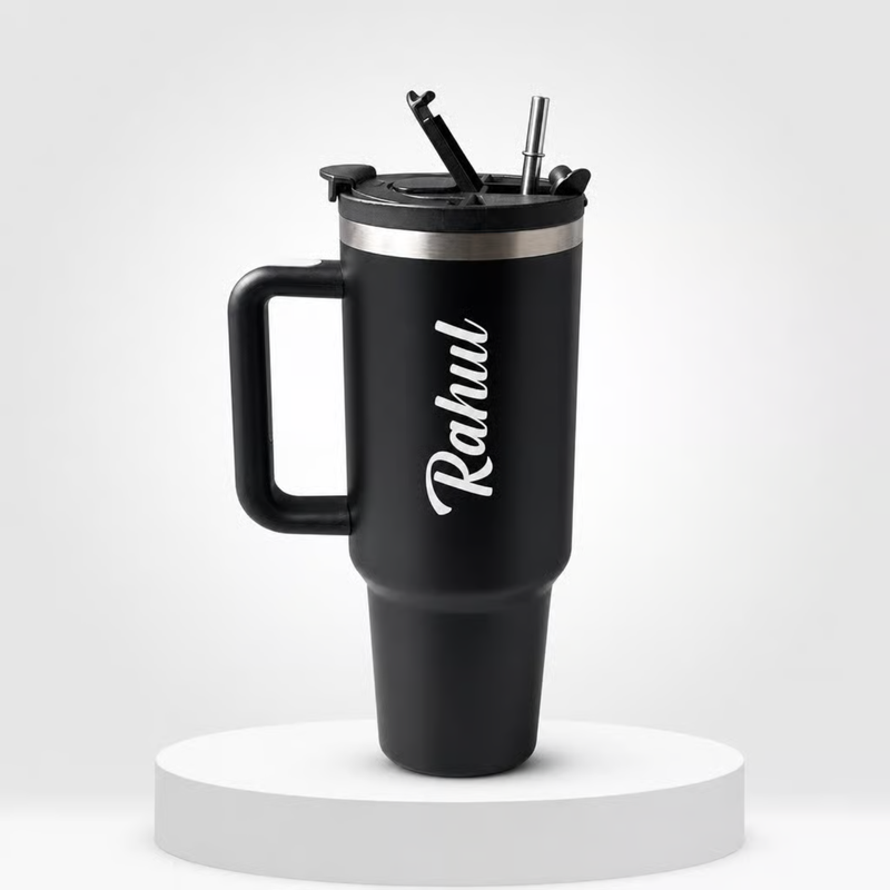 LED Stanley Flask | 1200ml Stainless Steel Water Bottle with Straw, Handle & Personalized Name