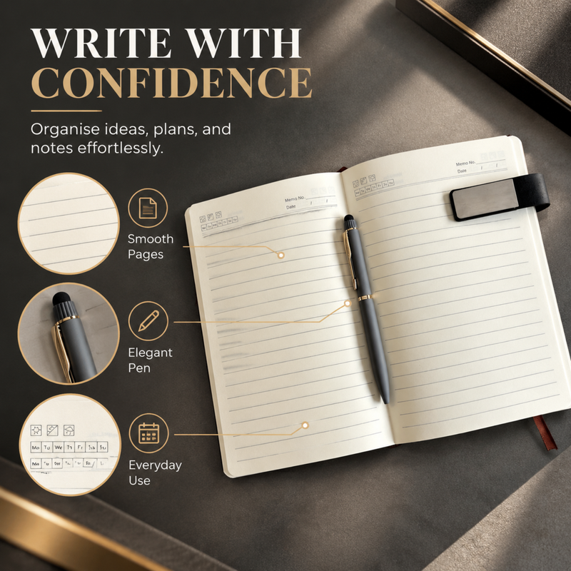 Terra Luxe Personalised Diary Pen Set | Premium Leather Finish Diary with Custom Name Plate & Matching Pen | Elegant Office Stationery Gift Set