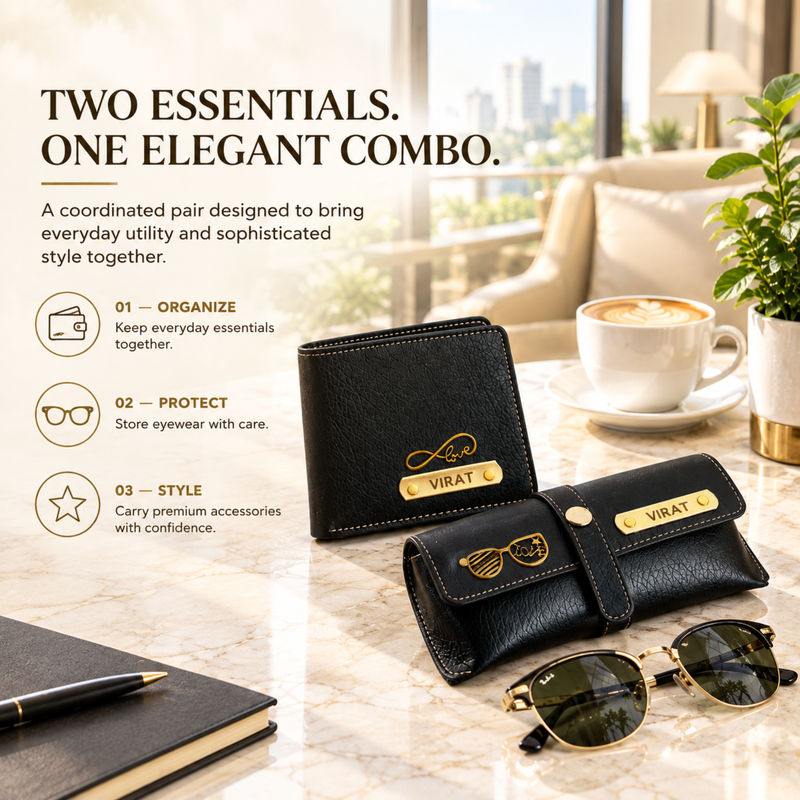 Nexon Customised Wallet & Eyewear Case Combo | Personalised Men Wallet and Premium Sunglasses Case Gift Set