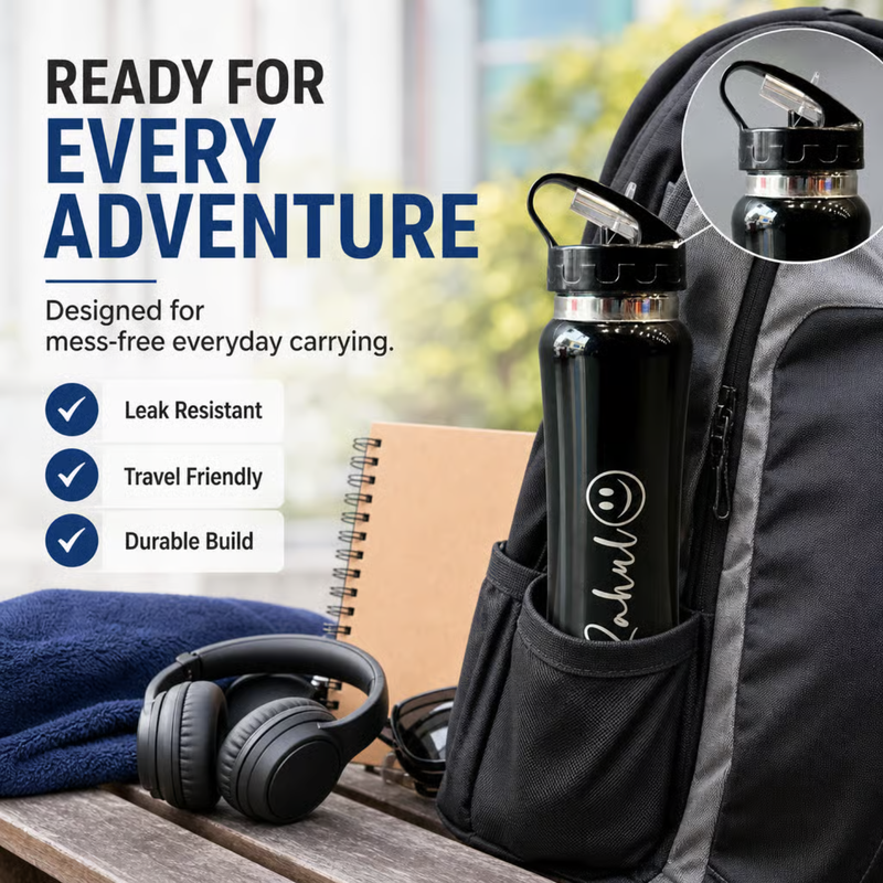 Nexon Personalized Straw Sipper Bottle | 750ml Stainless Steel Water Bottle with Flip Lid & Reusable Straw | Leak Resistant Travel Bottle for Kids, Office, Gym & Outdoor Use