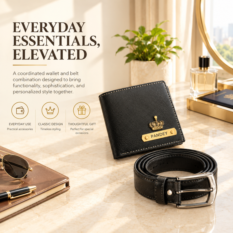 Nexon Customised Wallet & Belt Combo | Personalised Men Wallet with Premium Belt Gift Set | Stylish Accessories Hamper for Men