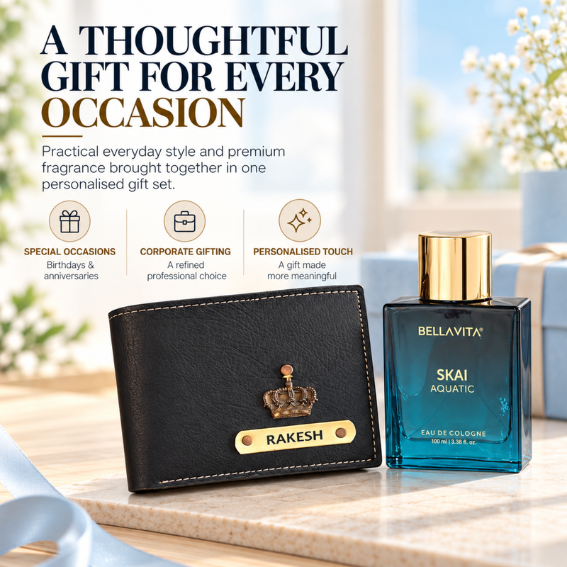 Nexon Men Wallet & Bellavita Perfume Gift Set | Personalised Wallet Combo with Premium Fragrance | Stylish Gift Hamper for Men