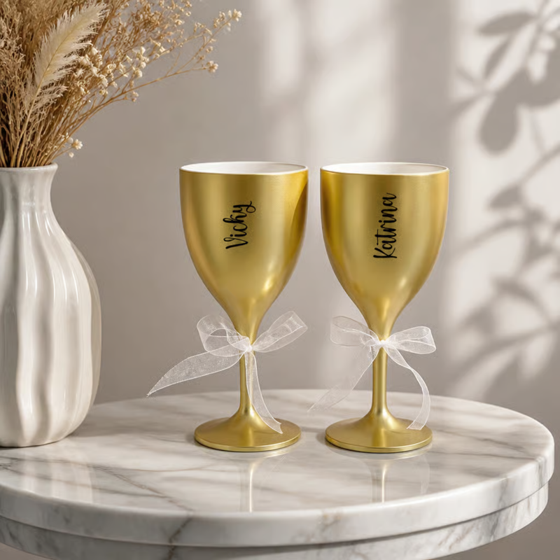 Personalized Wine Glass Set of 2 | 300 ml Premium Unbreakable Wine Glasses with Custom Name Printing | Matte Finish Champagne Goblets for Wedding, Anniversary, Couple, Birthday & Gift | Gift Box Available