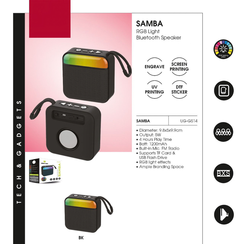 Samba RGB Light Bluetooth Speaker | Portable Wireless Speaker with FM Radio & LED Effects