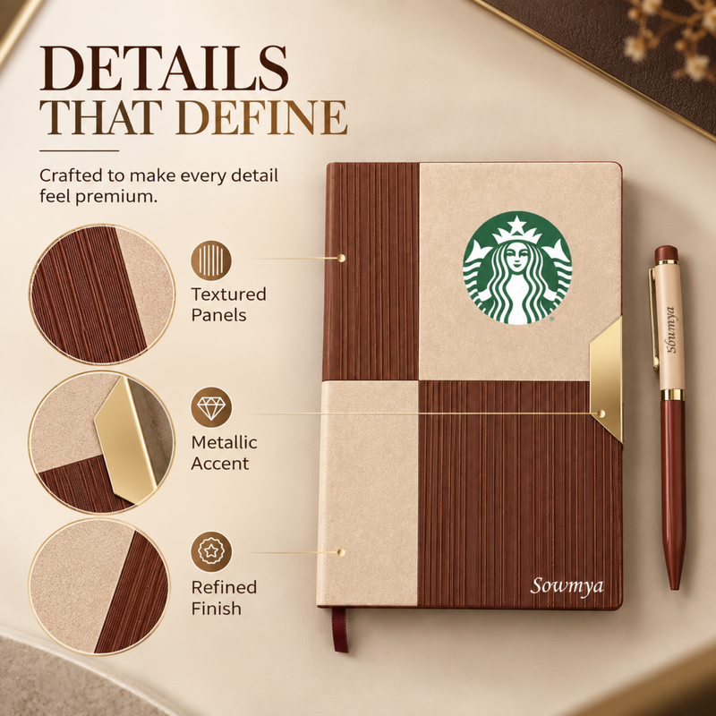 Tidal Luxe Personalised Diary Pen Set | Premium Dual Tone Diary with Custom Name Printing & Elegant Pen | Luxury Office Stationery Gift Set