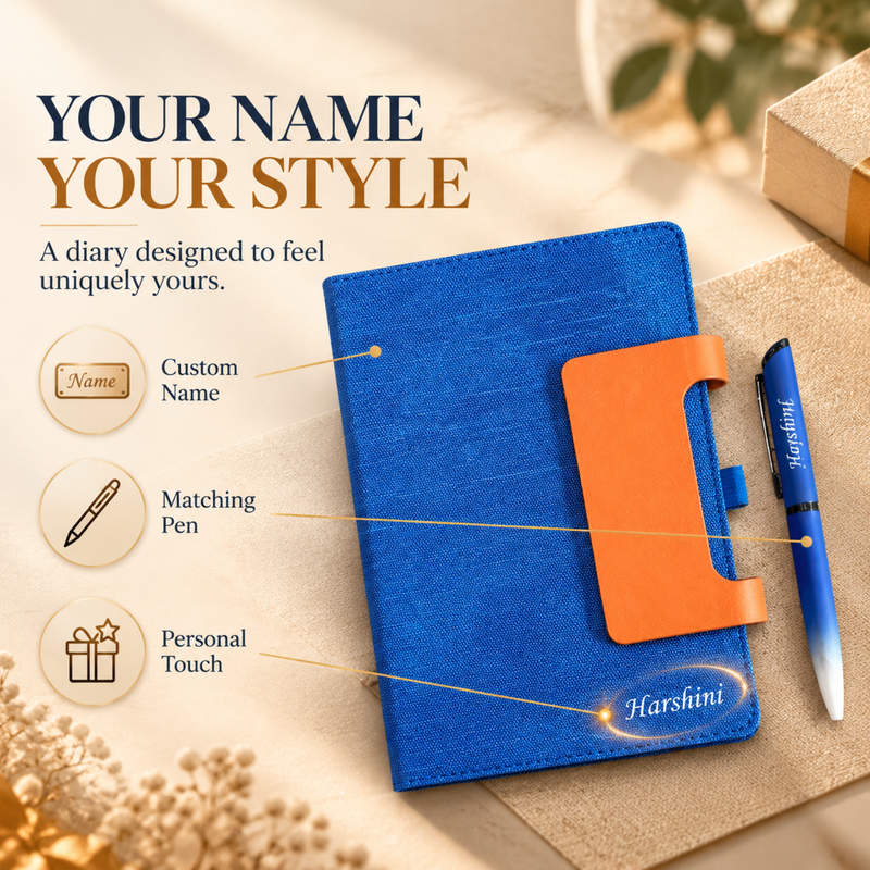 Glide Personalised Diary Pen Set | Premium Fabric Finish Diary with Custom Name & Matching Pen | Stylish Office Stationery Gift Set for Students Professionals