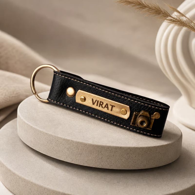 NEXON Customizable Keychain | Personalized Name Key Ring with Stylish Leather Finish & Decorative Charm