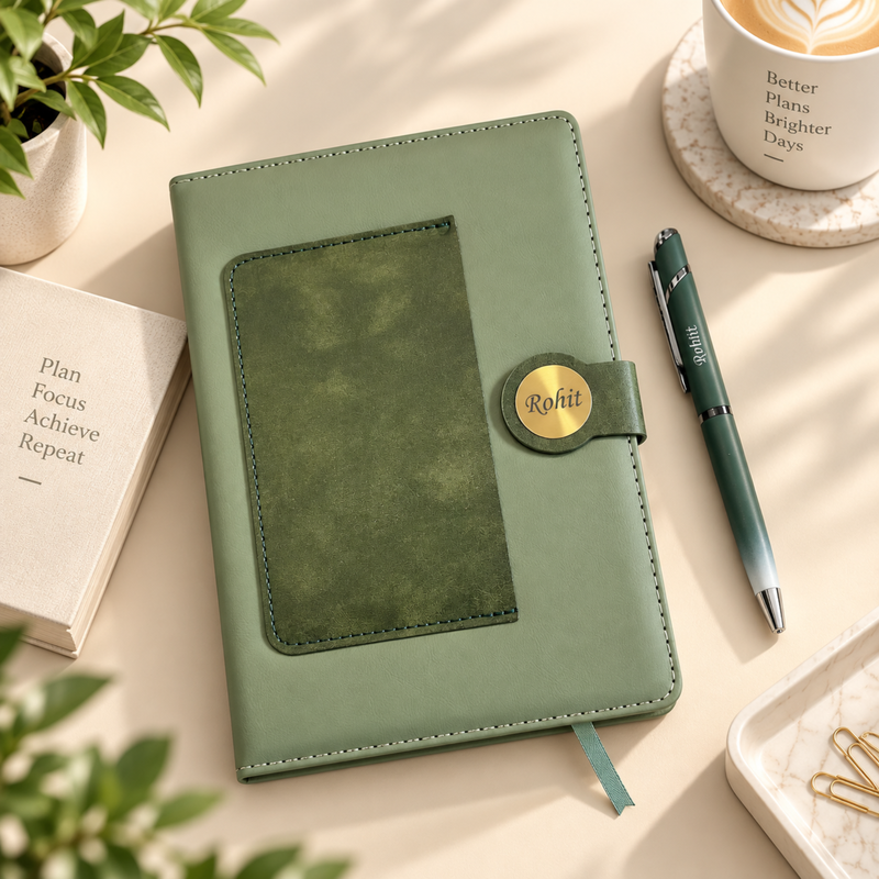 Personalized A5 Diary Pen Set | Premium Leatherette Notebook with Matching Pen | Custom Corporate Gift Set | Elegant Office Stationery Gift