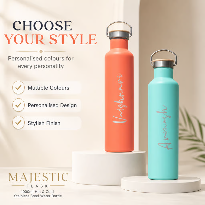 Personalized Majestic Flask | 1000ml Hot & Cold Stainless Steel Water Bottle | Insulated Travel Flask for Office, Gym & Outdoor Use