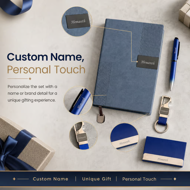 Personalized Abro 4 in 1 Gift Set | Custom Name Diary Pen Keychain & Card Holder Combo | Corporate Birthday Office Gifting Set
