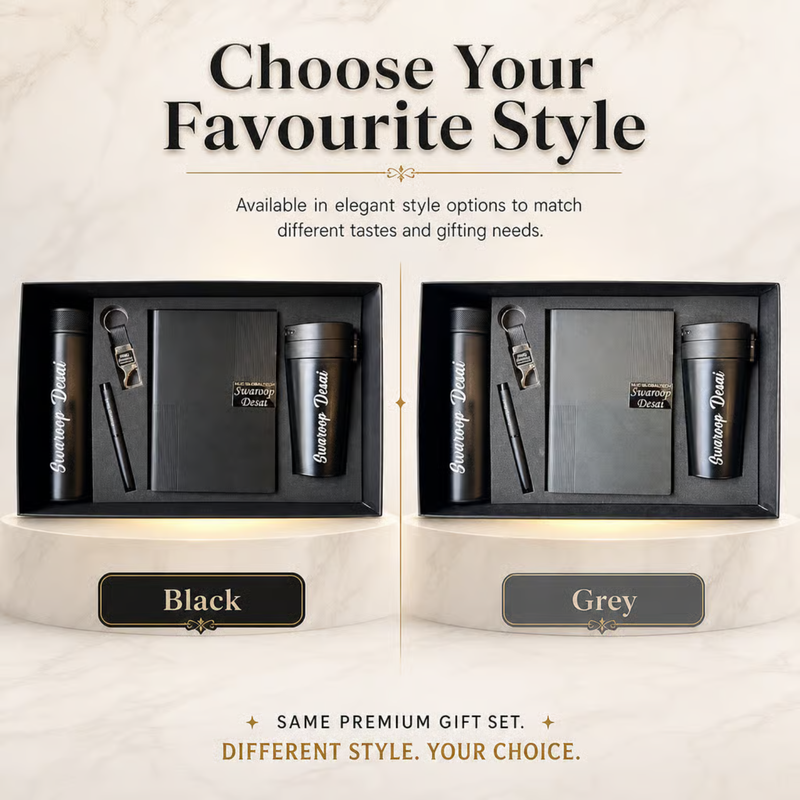 Personalized Acer 5 in 1 Gift Set | Custom Name Flask Diary Travel Mug Pen & Keychain Combo | Corporate Birthday Office Gifting Set