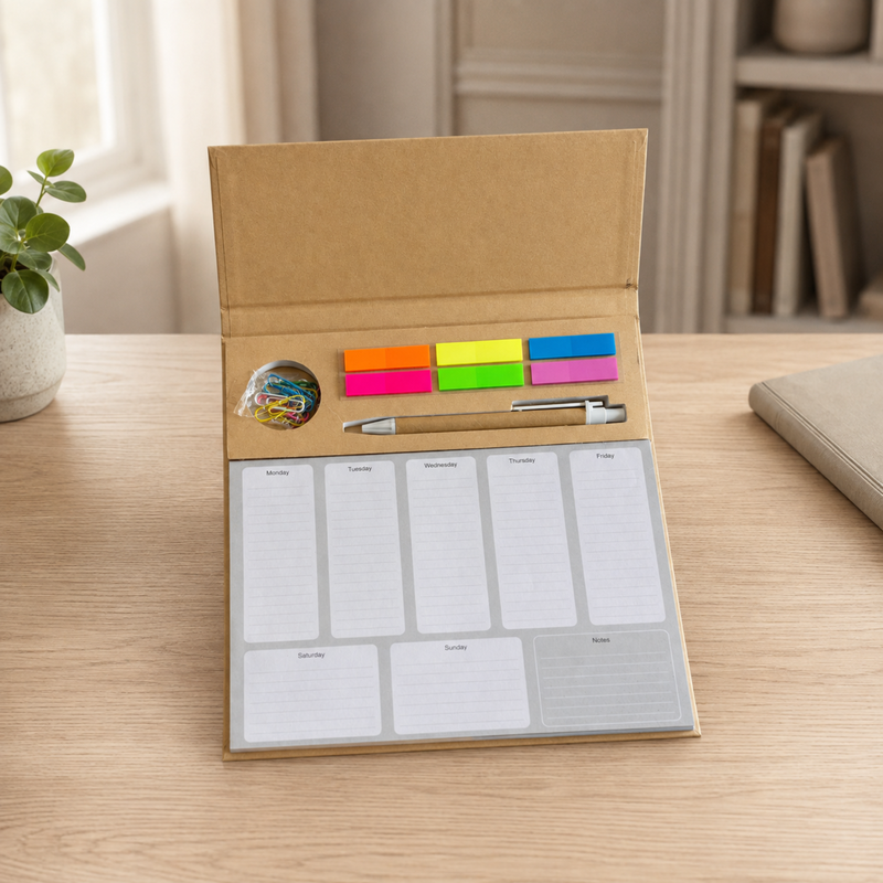 Smart Desk Organiser with Daily Planner | Mobile & Pen Holder with Sticky Notes | Multipurpose Office Desk Planning Organizer