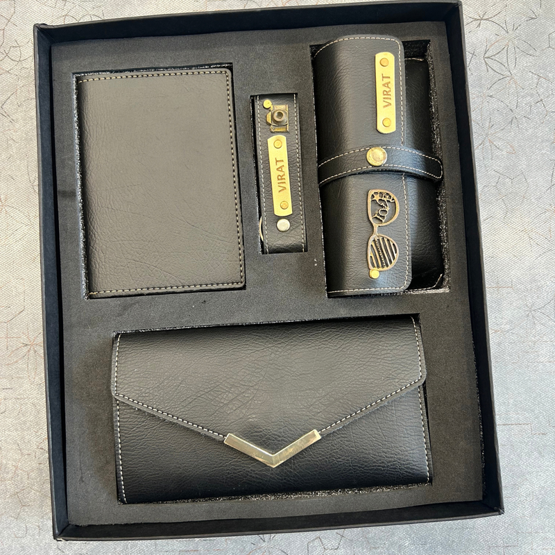 Personalised Pretty Lady Gift Box | Premium Women Gift Set with Wallet, Passport Cover, Eyewear Case & Keychain