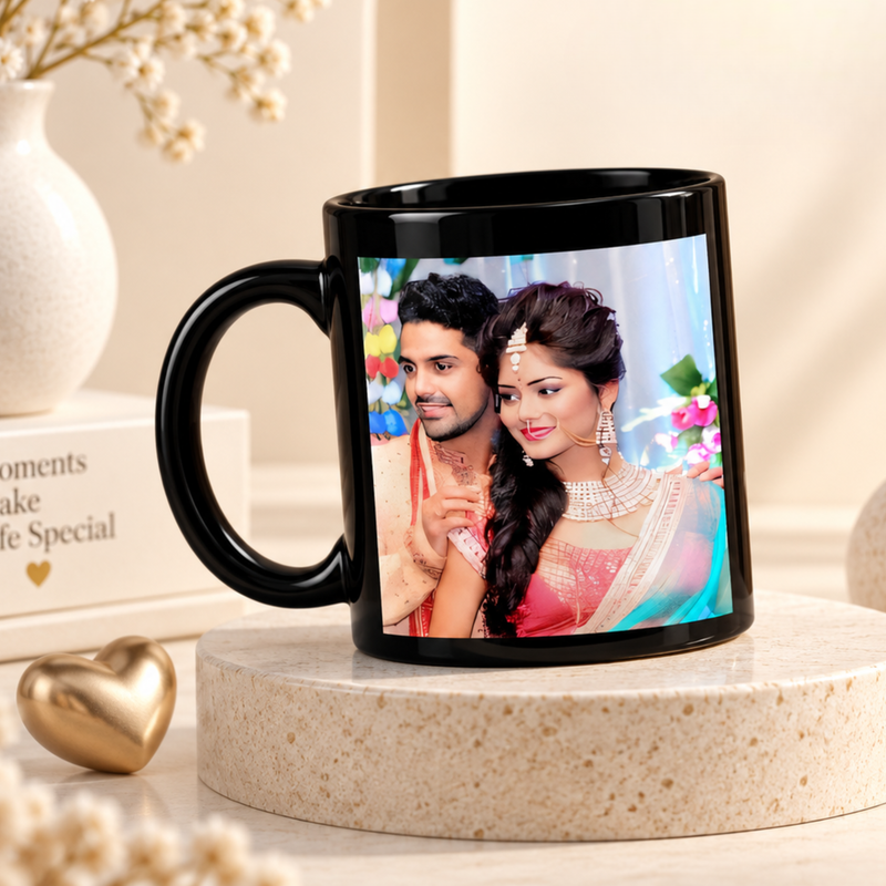 Custom Black Ceramic Mug 300ml | Personalised Coffee Cup for Photos Names Messages & Special Gifts