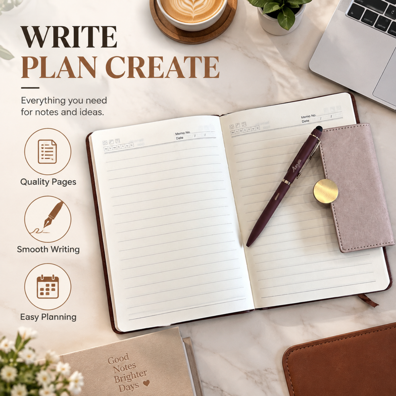 Fusion Personalised Diary Pen Set | Premium Dual Tone Diary with Custom Name & Matching Pen | Elegant Office Stationery Gift Set for Professionals Students