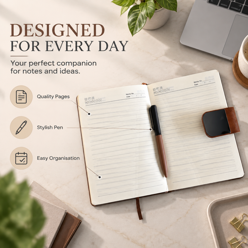 Kameleo Personalised Diary Pen Set | Premium Matte Finish Diary with Custom Name & Matching Pen | Elegant Stationery Gift Set for Office Students Professionals